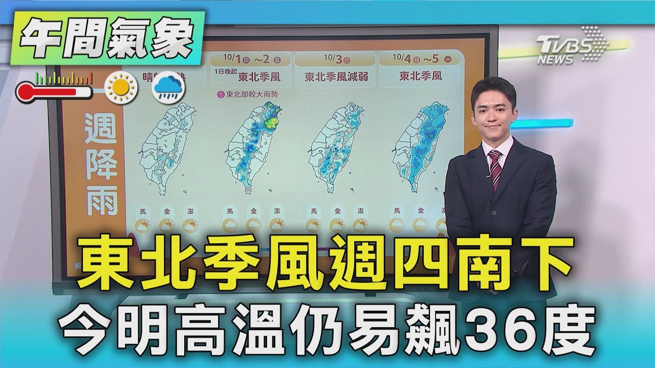 天氣/東北季風週四南下 今明高溫仍易飆36度｜氣象主播 吳軒彤｜午間氣象｜TVBS新聞20260929 @TVBSNEWS01