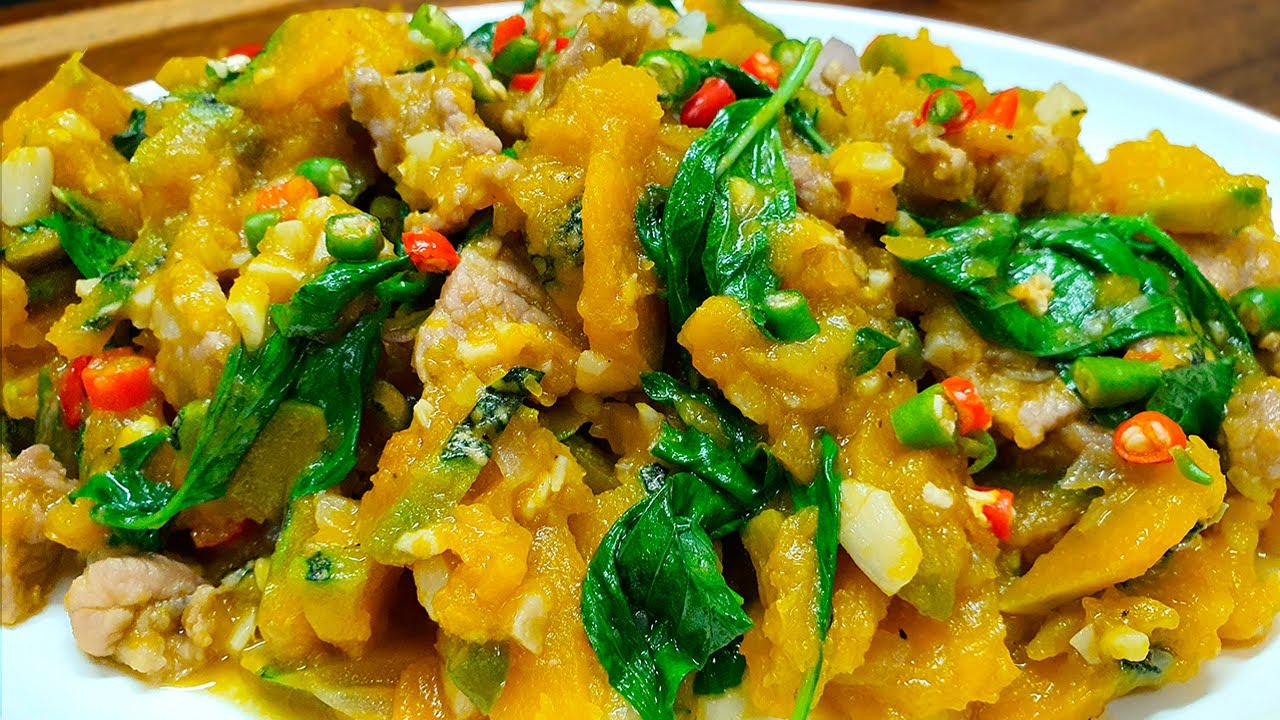 ฟักทองผัดกะปิกุ้งแห้ง เมนูอาหารไทย สูตรอาหารภาคใต้