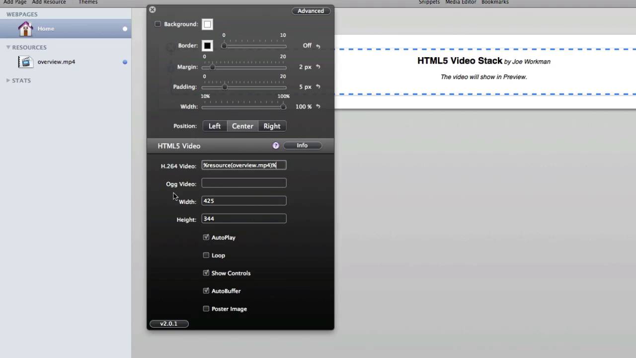 HTML5 Video Stack for Rapidweaver