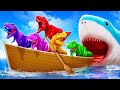 4 Color Trex Dinos vs Giant Shark Epic Battle - Dinosaur Fights | Jurassic World Dinosaurs Videos