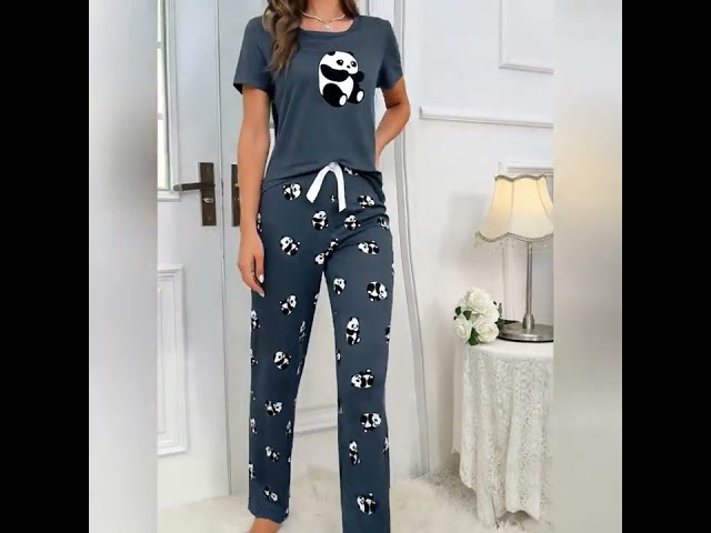 Vídeo relacionado con SUNNYBUY Conjunto de Pijama de Manga Corta para Mujer, Pantalones Cortos y Pantalones de 3 Piezas, Verde y Gris, M