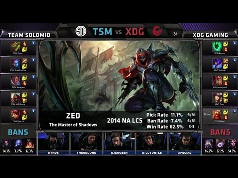 TSM vs XDG | 2014 NA LCS Spring split S4 W9D1 G1 | XDG vs TSM Week 9 Day 1 full game HD