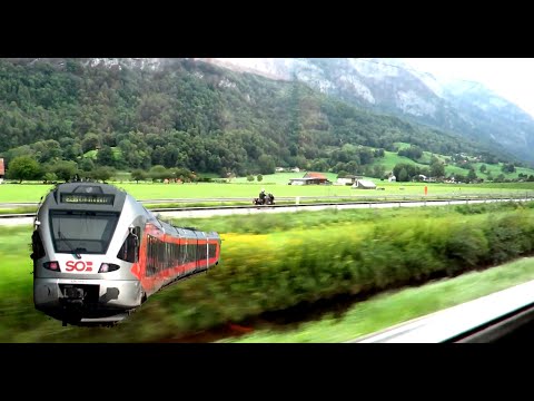 Zug Mitfahrt  Ziegelbrücke - Sargans , Flums-Mels , Train ride, Viagem de trem