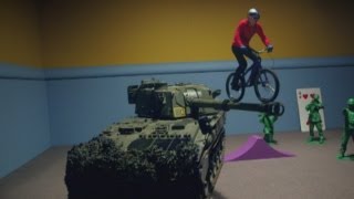 Amazing bike stunts: Danny MacAskill performs on giant toys in Imaginate film