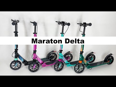 Самокат Maraton Delta с ручным тормозом и подногой голубой + LED фонарик - фото 1 - id-p1417558714