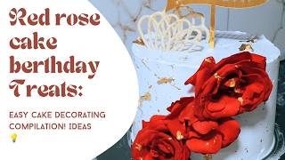 How to make // Cake // toping// Red rose // with white and // gold // combination decorating idea