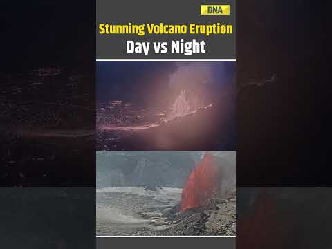 Stunning Volcano Eruption Day vs Night #hawaii #kilaueavolcano #news #stunningvisuals