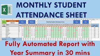 Monthly Student Attendance Sheet in Excel with Year Summary | Step by Step Tutorial