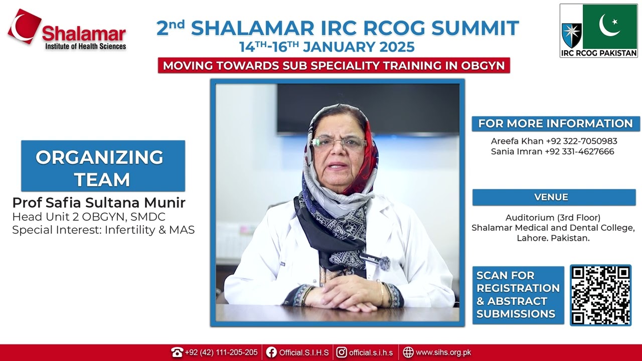 🎓 2nd Shalamar IRC RCOG Summit | Prof. Safia Sultana Munir, Head Unit 2 OBGYN, SMDC