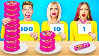 100 LAYERS FOOD CHALLENGE | 100+ Coats of Big Gummy Pizza and Candy by RATATA