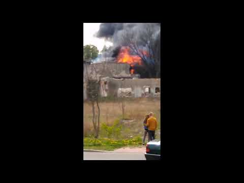 Pożar pustostanów po Fabryce Bieramot Bierutów 2020r