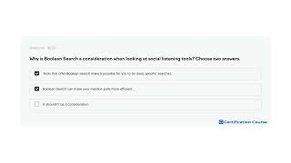 Download the video "Why is Boolean Search a consideration when looking at social listening tools? Choose two answers."