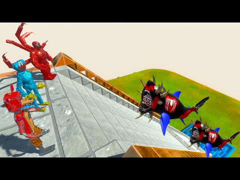 FALL INTO POOL OF SPIDER-MAN MUTANT MEGALODON - Animal Revolt Battle Simulator