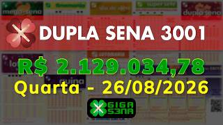 Resultado da Dupla Sena 3001, Quarta-feira, 26/08/2026