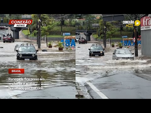 Vídeo: Renegade fica preso em enchente e acaba humilhado por Fiat Uno.