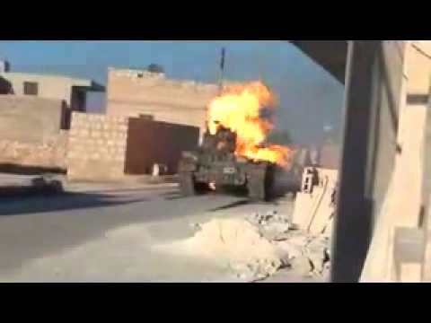 تدمير دبابة لقوات النظام في مدينة حريتان في ريف حلب من قبل كتيبة الزبيرة بن العوام