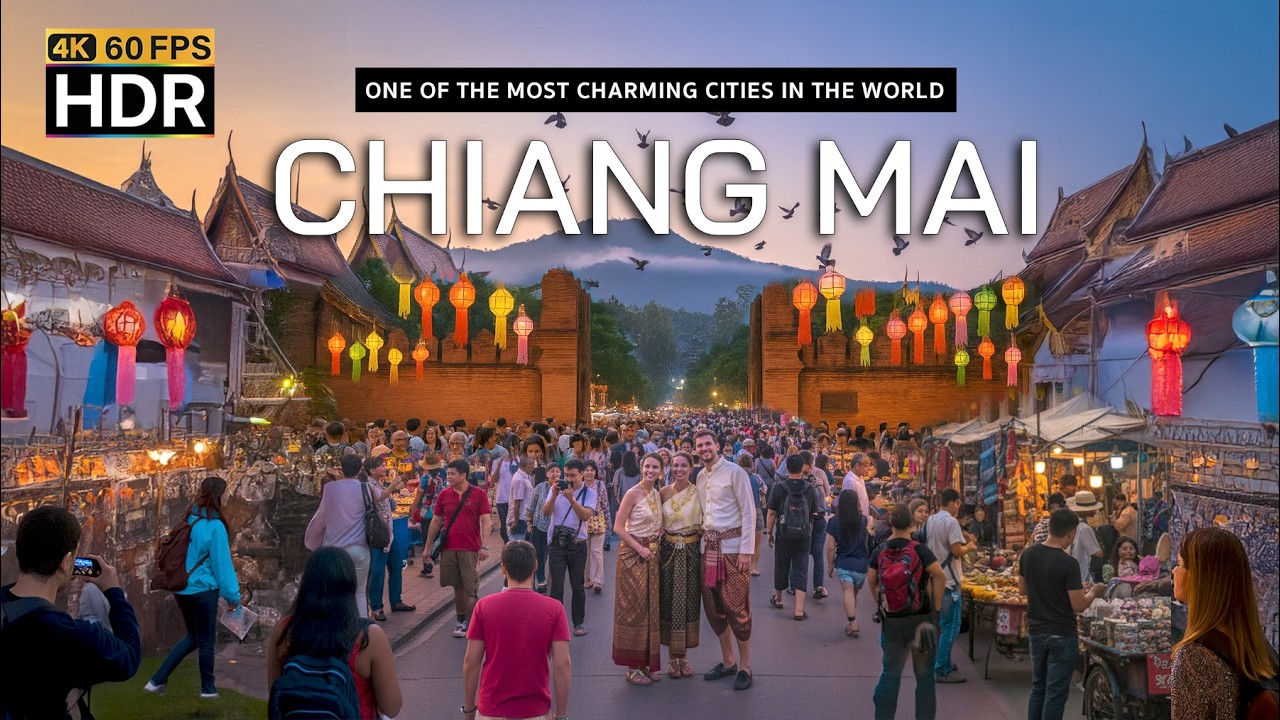 Immersive street-level walking tour through Chiang Mai Night Bazaar, Thailand, showcasing authentic urban landscapes, local architecture, and the vibrant atmosphere of the city's neighborhoods