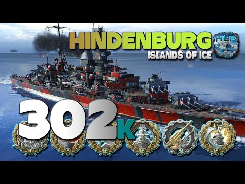 Kreuzer Hindenburg auf Karte Islands of Ice, 302k Schaden - World of Warships