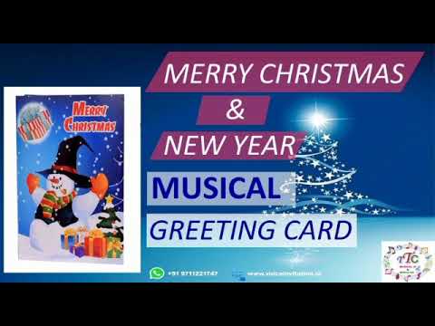 Paper rectangular merry christmas and new year musical greet...