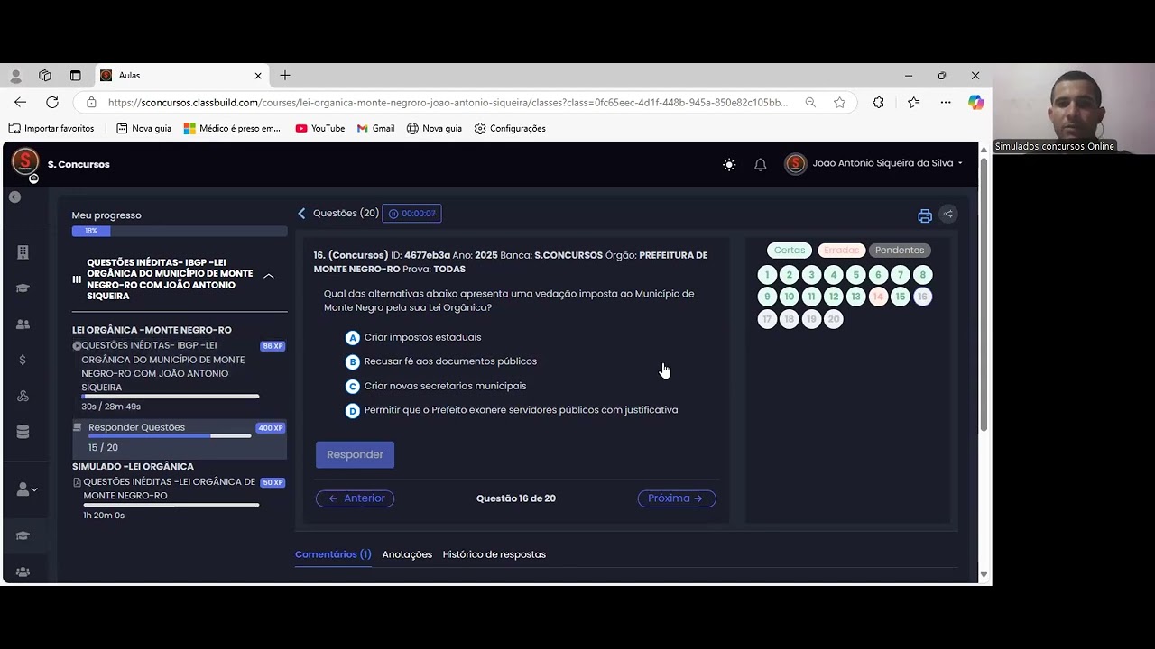 QUESTÕES IBGP INÉDITAS -LEI ORGÂNICA -MONTE NEGRO-RO COM JOÃO ANTONIO SIQUEIRA
