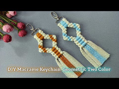 DIY makrama brelok geometryczny dwukolorowy | Samouczek pęku kluczy makramy