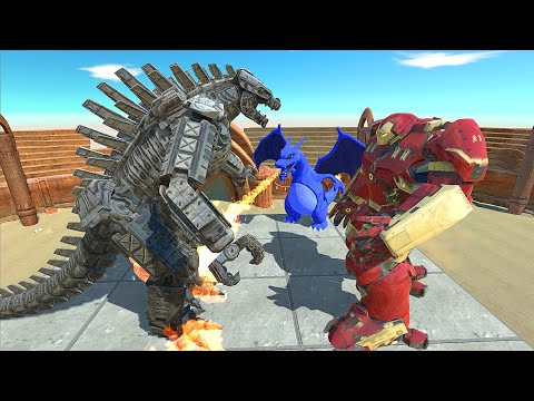 1vs2 | MECHA GODZILLA VS HULK BUSTER AND DRAGONITE - Animal Revolt Battle Simulator