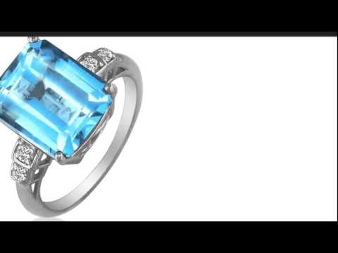 Cushion Cut 4ct Blue Topaz and Diamond Ring in 14K White Gold - SuperJeweler.com