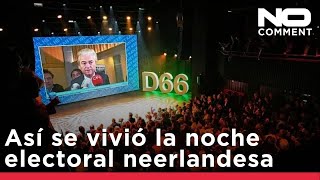 Escenas de alegría en las sedes de D66 y GroenLinks en la noche electoral neerlandesa