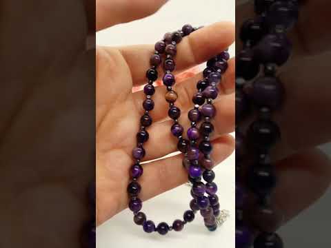 Колье, ожерелье космос натуральный камень тонированный фиолетовый тигровый глаз - фото 1 - id-p2850497802