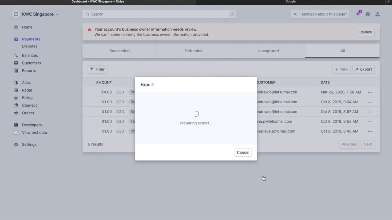 Reports from Stripe dashboard