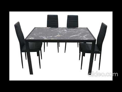 Square rainbow marble dining table 4 seater set