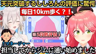 マネージャーからの5段階評価で天元突破して100をとり毎日10km歩くししろんに驚愕するみこちｗ【さくらみこ/獅白ぼたん】
