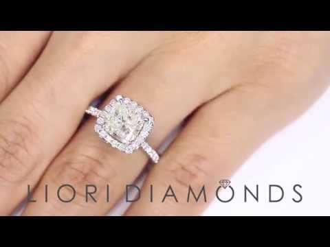 ER-1110 - 3.44 Carat H-SI2 Cushion Cut Natural Diamond Engagement Ring 14k Gold Pave Halo