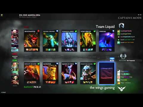 Dota 2 Team Liquid vs Wings Gaming ESL One Manila 2016 Grand Final Game 1
