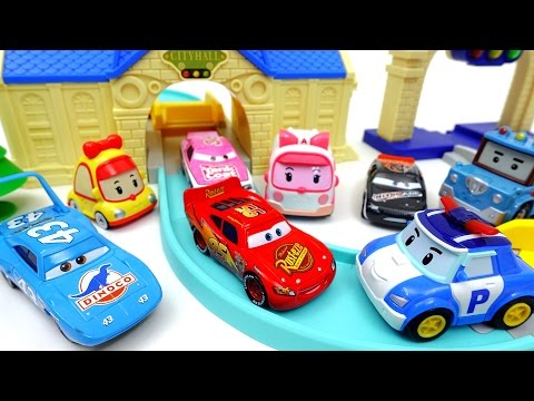 Robocar Poli Auto Poli Deluxe Playset Run Track with Disney Cars! Video
