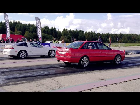 500+hp Mitsubishi Eclipse 4G63 AWD vs Audi 90 B3 Quattro 4.2 V8 40v Turbo 1/4 mile drag race