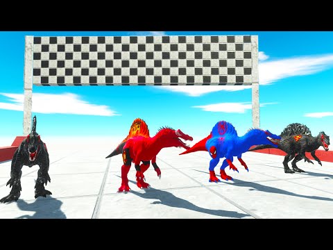 SUPERHEROES SPINOSAURUS vs T-REX DEATH SLIDE - Animal Revolt Battle Simulator ARBS