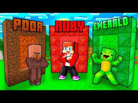 JJ vs Mikey vs Villager: RUBY, EMERALD and POOR Portal BATTLE in Minecraft - Maizen