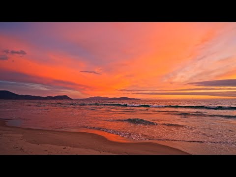 Pink Post-Sunset Glow on the Beach with Calm Ocean Waves | Relaxing ASMR for Deep Sleep | 3H in 4K