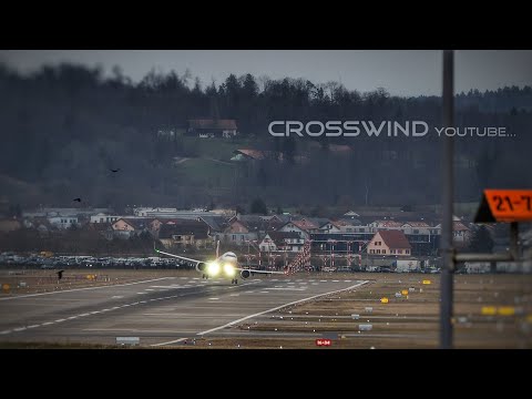 Go-Around and Stormy Crosswind Landing on Runway 28 | Zurich Airport 06.02.2022
