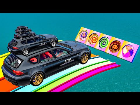 Giant & Small Cars vs Portal Trap with Slide Colors - Cars vs Trains vs Airplane🛩️✈️  - BeamNG.Drive
