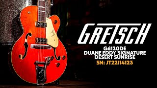 Video thumbnail for Peach Picks! | Gretsch G6120DE Duane Eddy Signature Hollow Body | Desert Sunrise by Peach Guitars