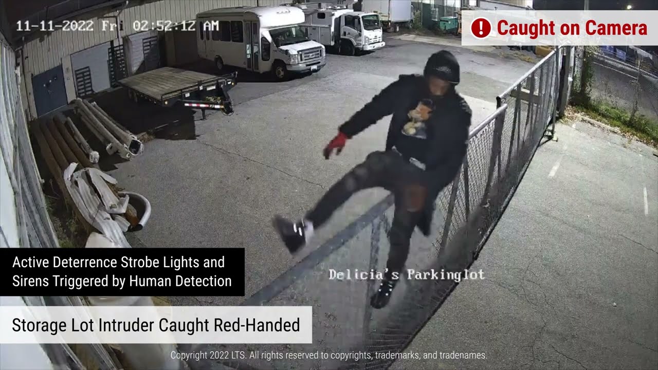Storage Lot Intruder Caught Red-Handed - LTS Active Deterrence in action
