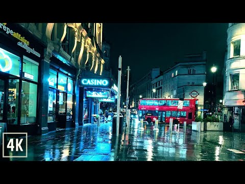 Rainy London Night Walk Through Holborn 4K