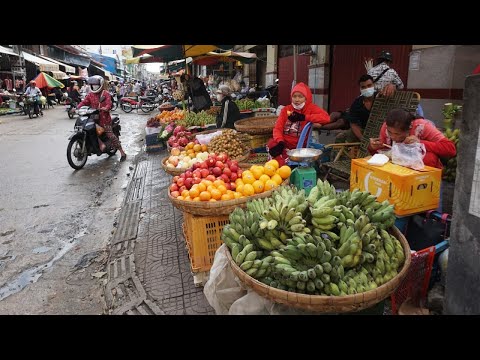 Morning Food Market Scene at Phsa Tuol Sangke - Walk Around Street Food Near Old Stadium Market