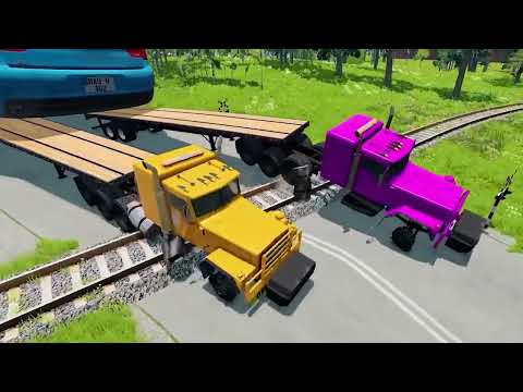 Big & Small Car vs Slide Colors with Portal Trap - Cars vs Deep Water vs Train - BeamNG.Drive