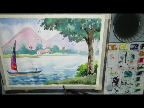 Beginners Mountain Landscape Drawing with Watercolor Video