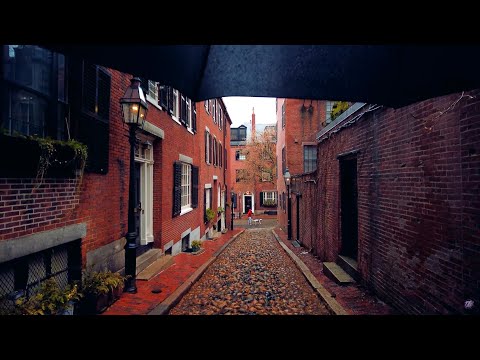 Boston Rain Walk 4K | Beacon Hill Historic Alleys & Binaural City Ambience