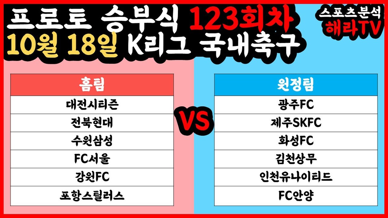 축구분석 10월 18일 K리그분석 국내축구분석 스포츠분석 승부식 승무패 프로토 토토