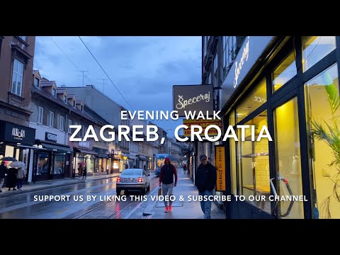 Caminhadas pela Croácia: Zagreb | Capital da Croácia | Rua comercial | Passeio a pé pela Croácia | 4K
